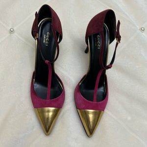 Gucci Glow Light T-Strap Suede Size 9 Tri Color